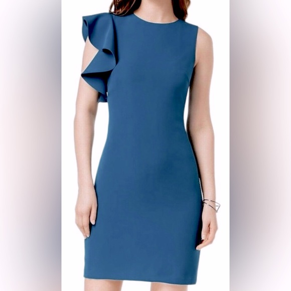 Julia Jordan Teal Blue Women's Sheath One Shoulder Ruffle Cocktail Dress - Picture 1 of 8
